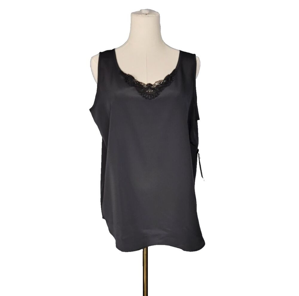 Fashion Attitude Black Lace Trim Sleeveless Tank Top Size 14 Vintage Y2K Made in